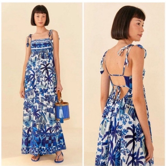 FARM RIO blue white pattern dress cover up maxi SWEET RIO - Picture 5 of 13